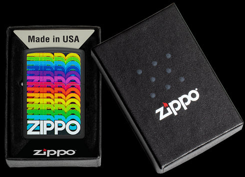 Zippo 46234 vžigalnik Rainbow Zippo Logo, Black Matte