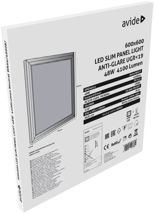 Avide 913384 Panel LED Slim 48W 4000K 4100lm 600X600X10mm Lifud UGR NI PODATKOV NA AT