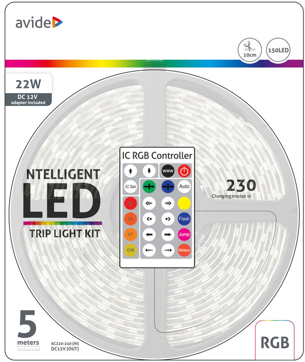 Trak LED SMD 5m 22W 12V IC RGB 1650lm 30LED/m IP65 + pametni kontrolnik ABLSBL12V5050-30RGB-IC65