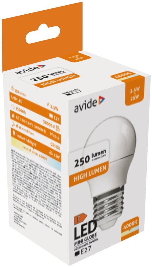 Avide 31340 Žarnica mini LED 2.5W E27 4000K 250lm G45