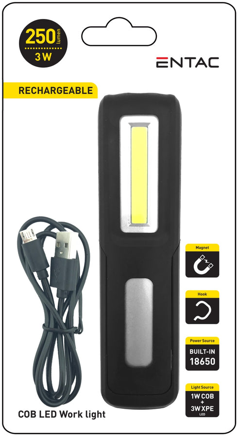 Entac 977768 Polnilna delovna svetilka 1W COB + 3W XPE, 5m 250lm