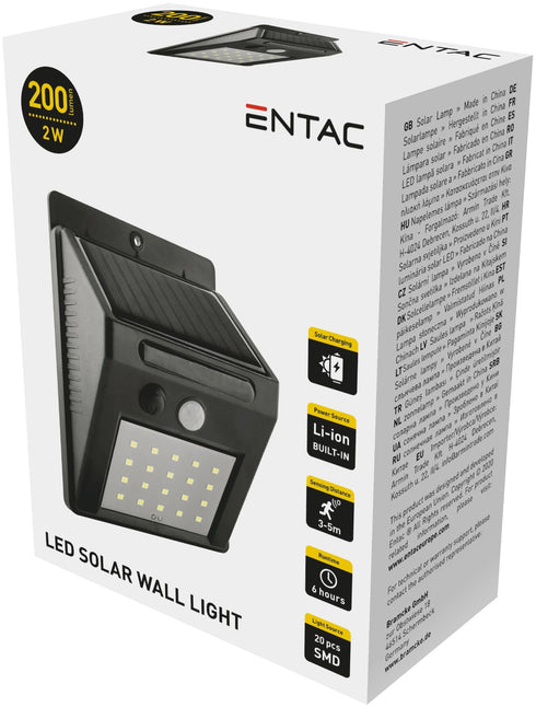 Entac 977942 Svetilka stenska solarna LED 2W 4000K 200lm s senzorjem