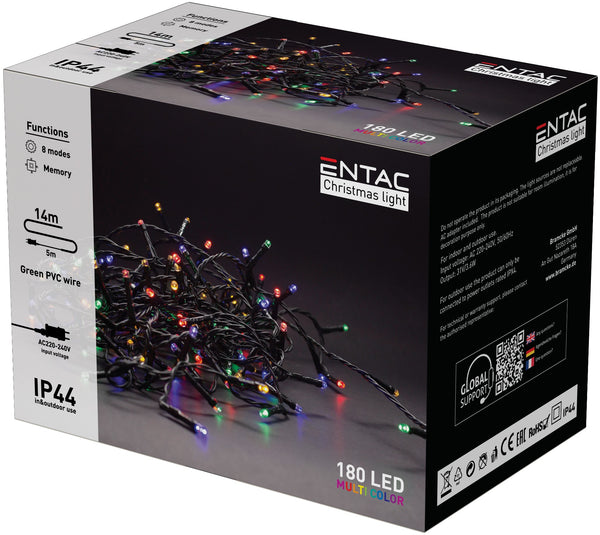 Entac 978888 Novoletne lučke - večbarvna vrv 180 LED 14 m