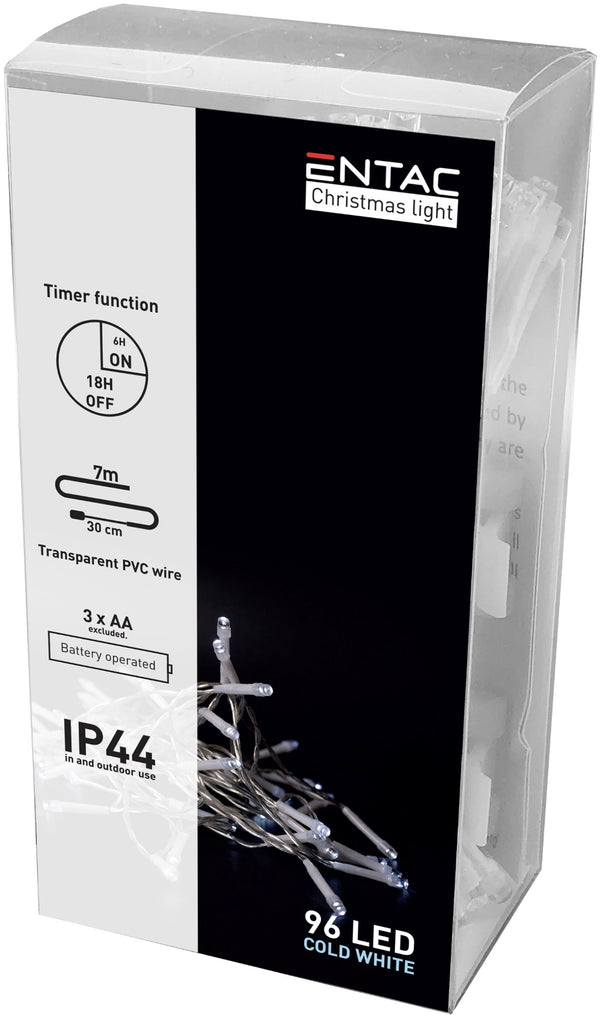 Entac 979007 Novoletne lučke Timer - vrv bela 96 LED 7 m 3xAA