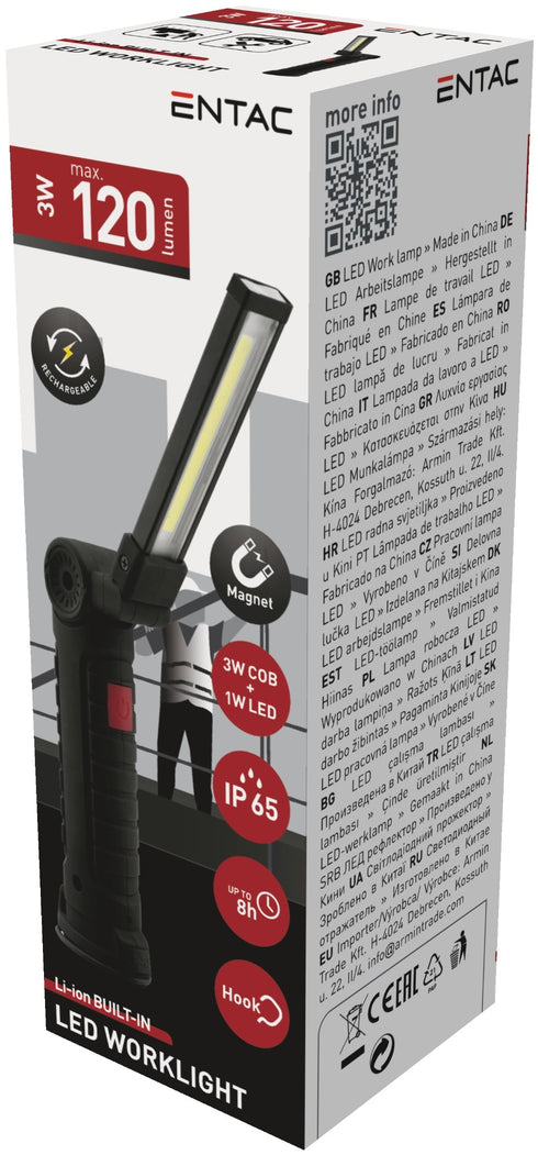 Entac 979847 Svetilka delovna polnilna 3W COB + 1W LED 120lm IP65
