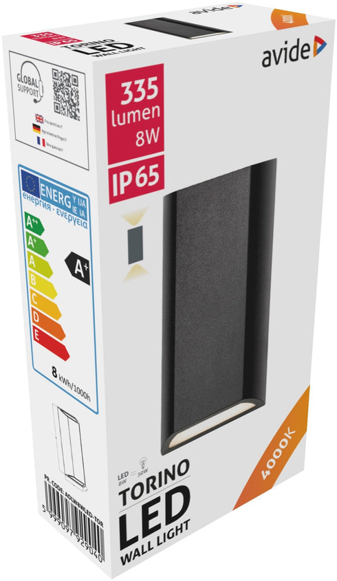 Avide 929040 Zunanja stenska svetilka Torino LED SMD 8W 4000K 335lm IP65