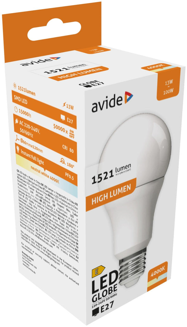 Avide 930909 Žarnica LED 13W E27 4000K 1521lm A60