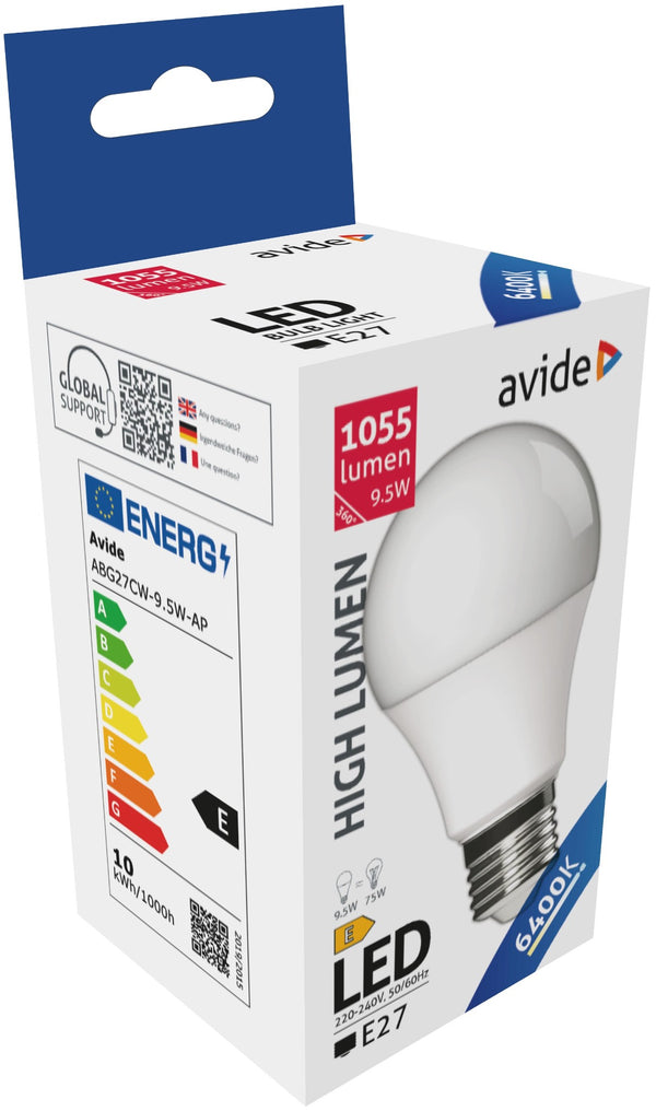 Avide 933009 Žarnica LED 9.5W E27 6400K 1055lm A60 180°