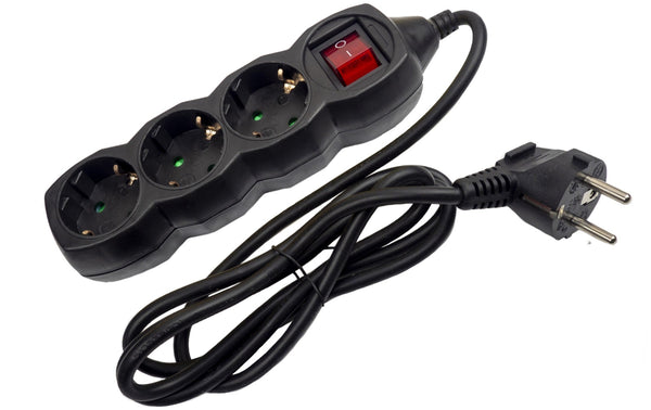 Entac 977508 Podaljšek 3 vtični s stikalom, 1,5 m črn