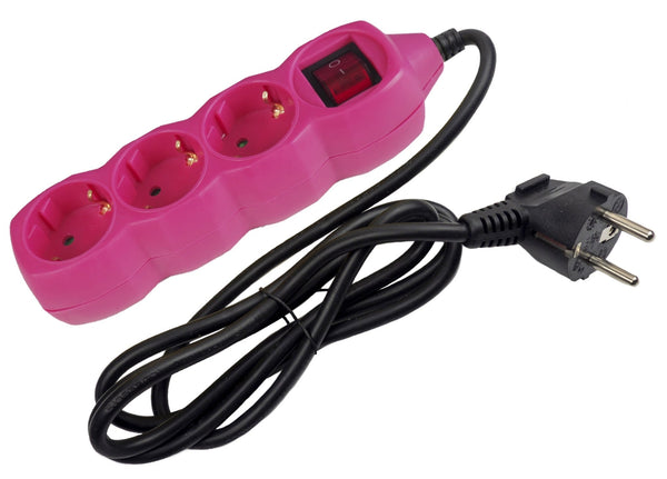 Entac 977522 Podaljšek 3 vtični s stikalom, 1,5 m roza