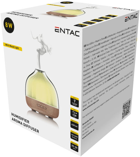 Entac 85923 Vlažilec zraka z aromaterapijo z lesenim dekorjem in RGB Mood Light 400ml 8W