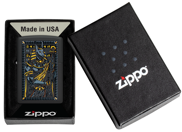 Zippo 46245 vžigalnik Egyptian God Anubus, Black Matte