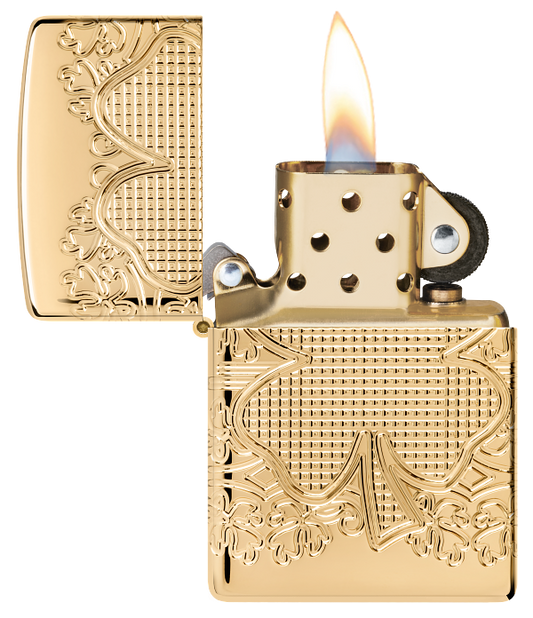 Zippo 46301 vžigalnik Armor Elegant Golden Clover, High Polish Gold Plate