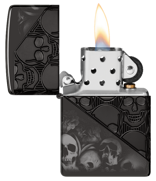 Zippo 46751 vžigalnik Skulls Armor, High Polish Black
