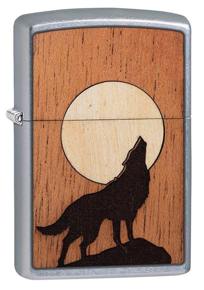 Zippo 49043 vžigalnik Woodchuck Howling Wolf, Street Chrome