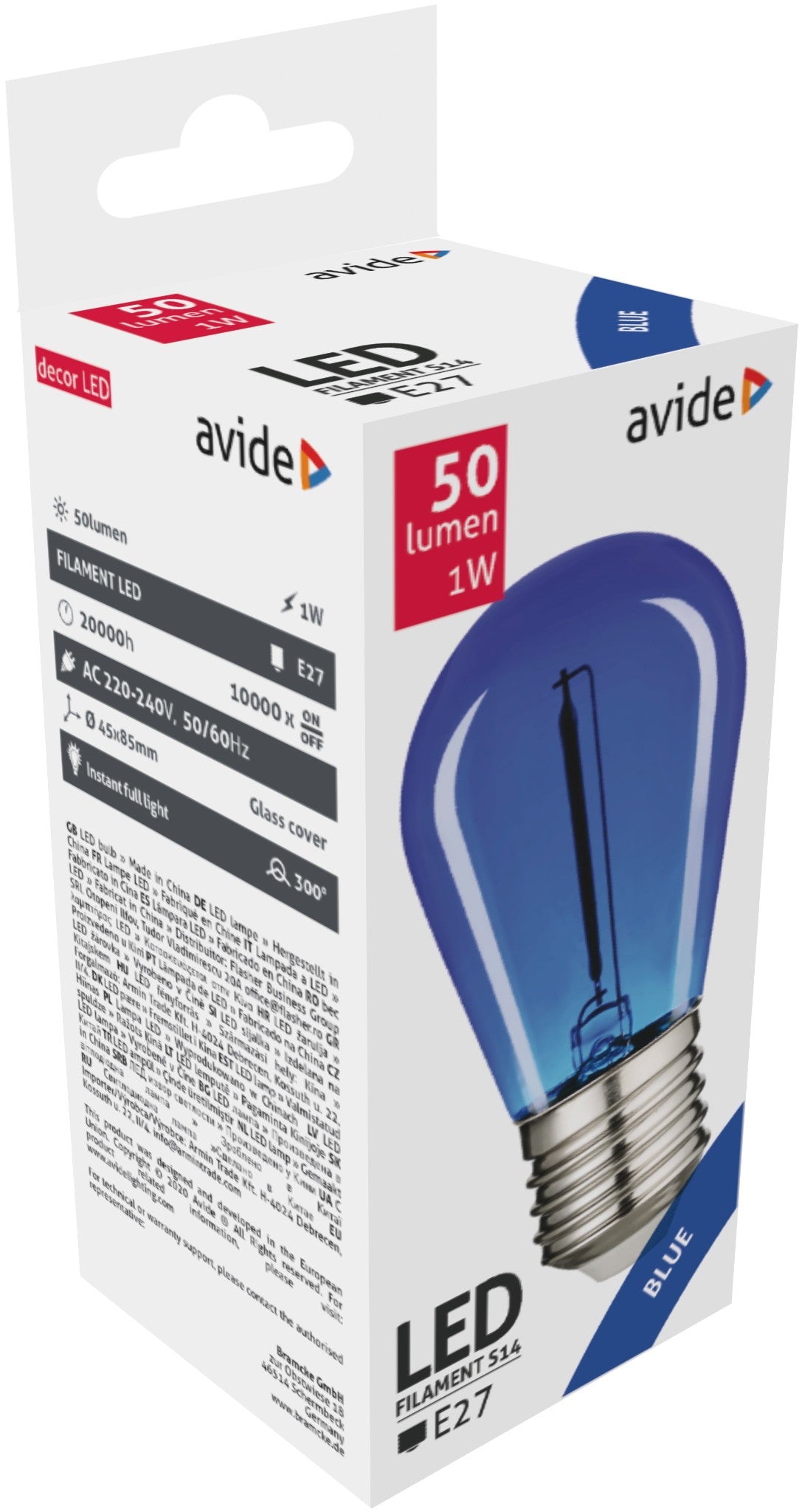 Avide 26087 Žarnica Decor - modra Filament LED E27 1W