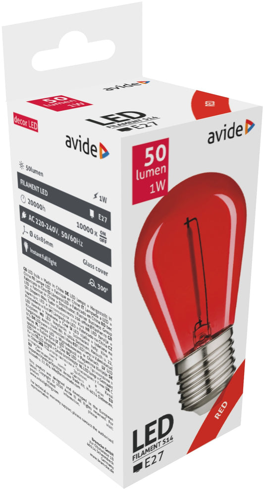 Avide 26100 Žarnica Decor - rdeča Filament LED E27 1W