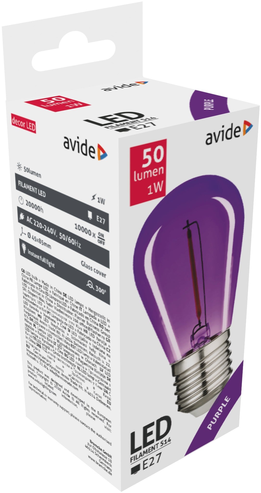 Avide 26162 Žarnica Decor - vijolična Filament LED E27 1W