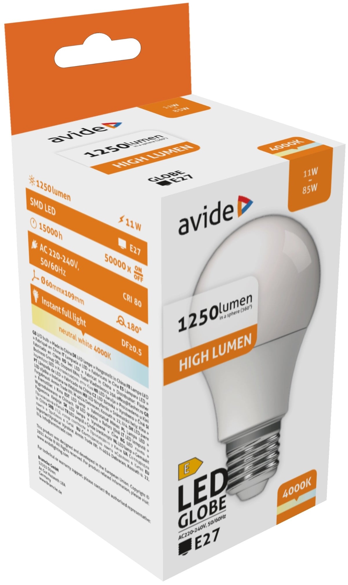 Avide 50303 Žarnica LED 11W E27 4000K 1250lm A60