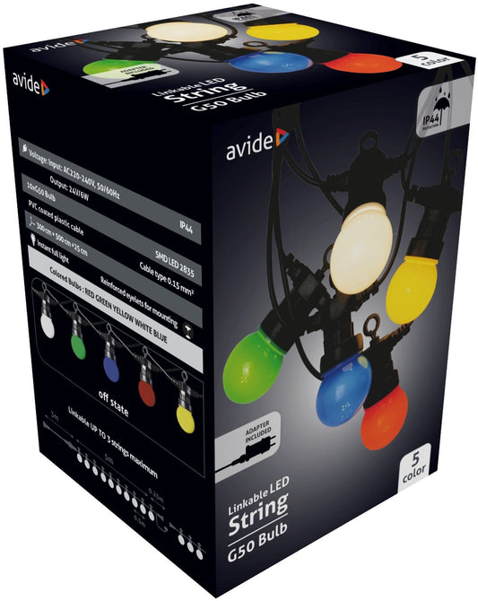 Avide 952888 Veriga barvnih žarnic 5 m G50 barvne žarnice