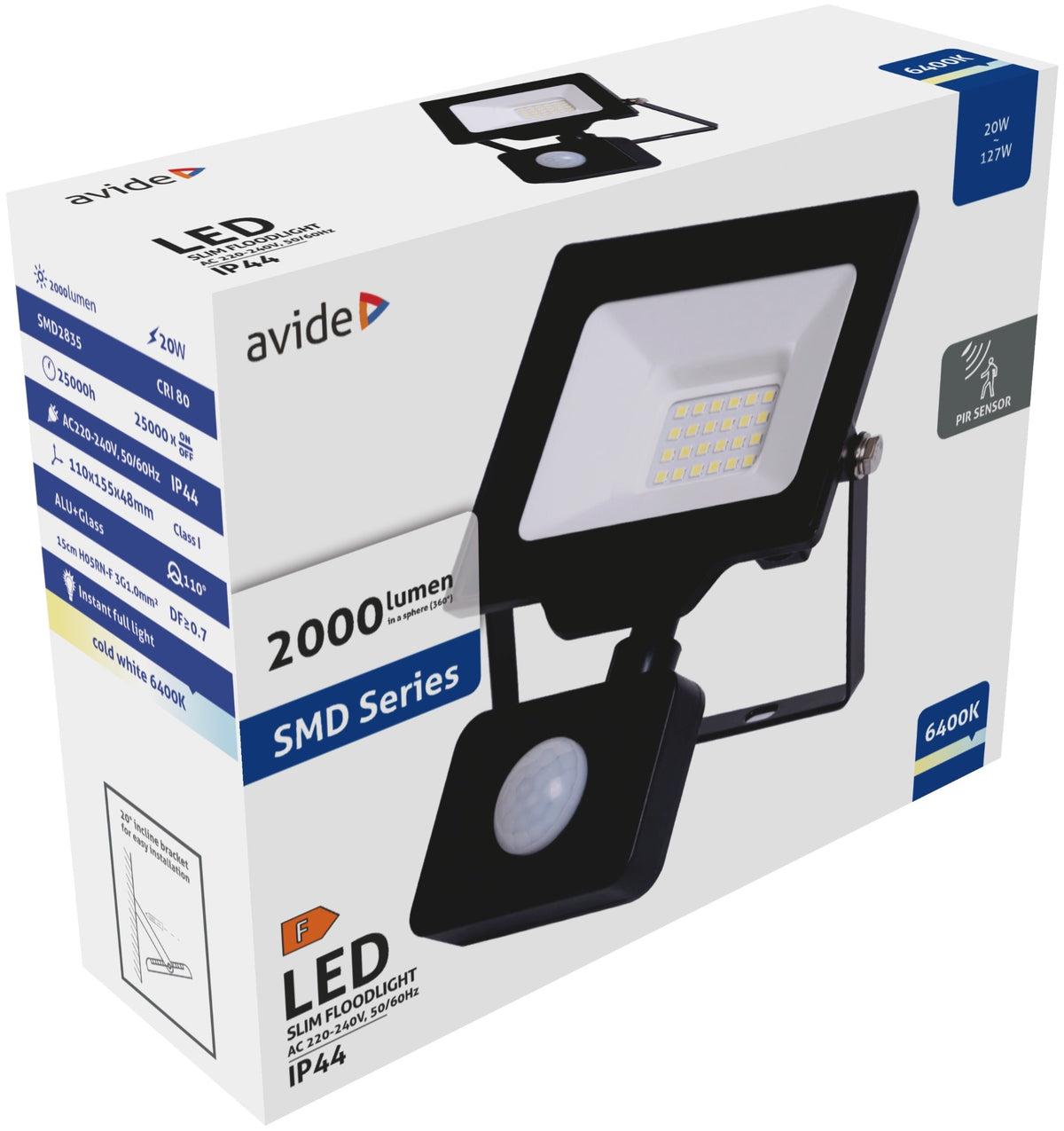 Reflektor Slim LED SMD 20W 6400K PIR ABLRFLCW-20W-PIR