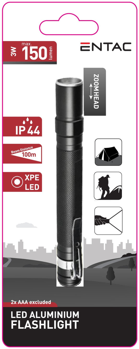 Entac 978505 Ročna svetilka Zoom 3W 150lm 100m 4h (2xAAA) IP44