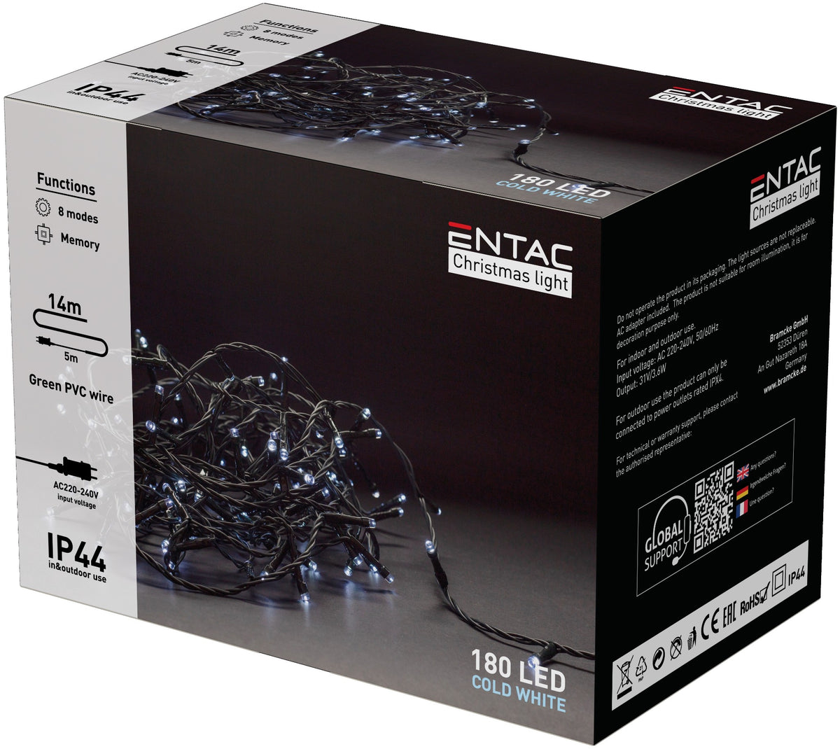 Entac 978864 Novoletne lučke - vrv bela 180 LED 14 m