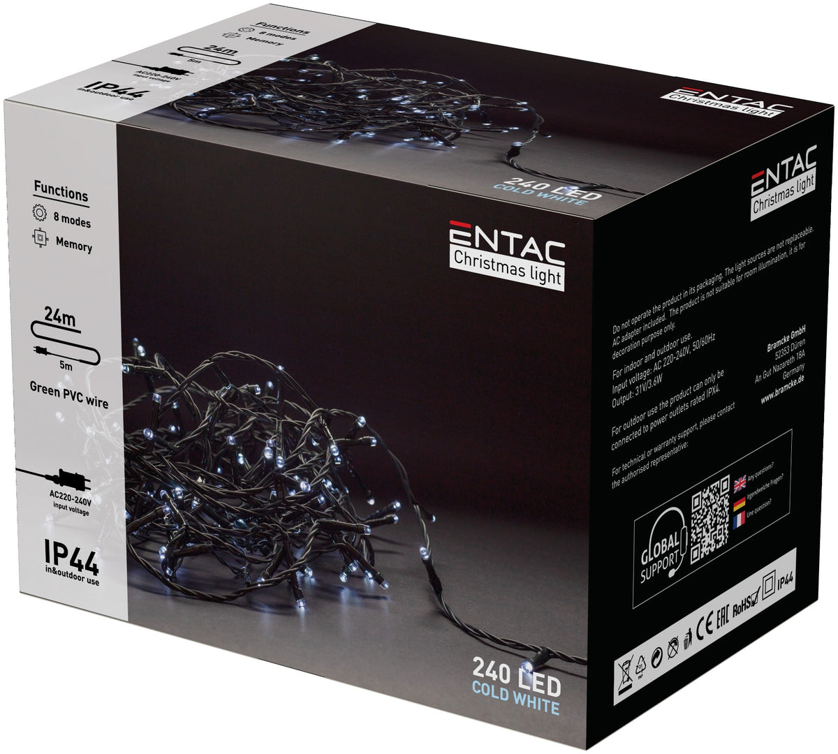 Entac 978901 Novoletne lučke - vrv bela 240 LED 24 m
