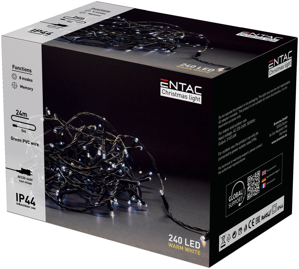 Entac 980140 Novoletne lučke - vrv bela 240 LED 24 m