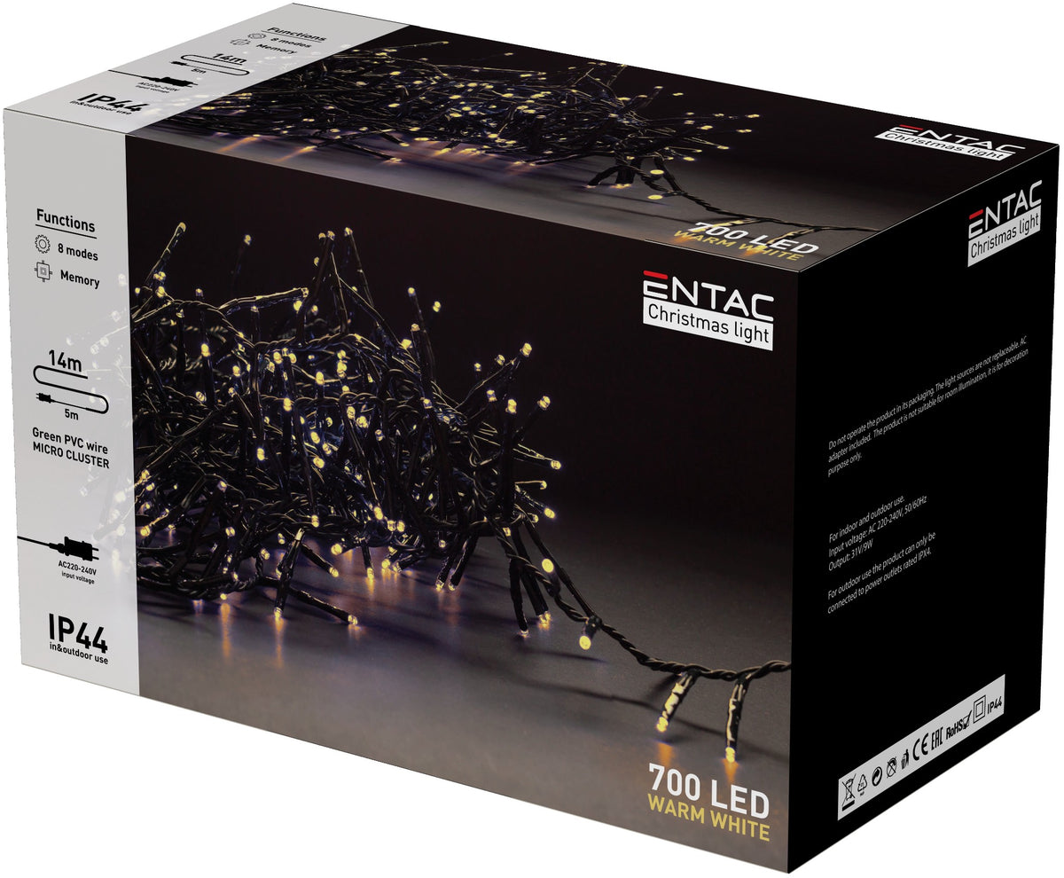 Entac 980188 Novoletne lučke - vrv bela 700 LED 14m