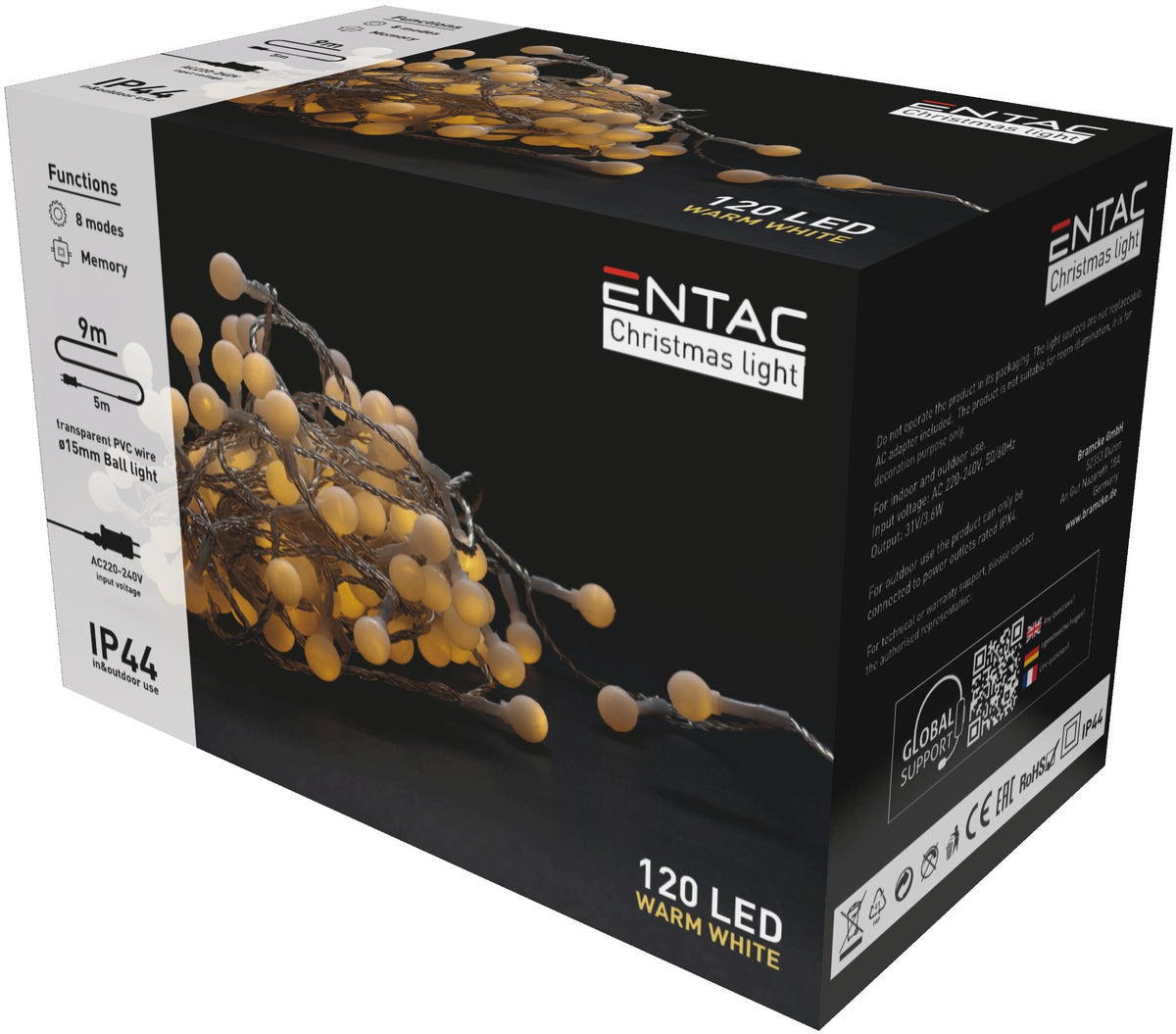 Entac 980744 Novoletne lučke kroglice vrv 120 LED 9 m