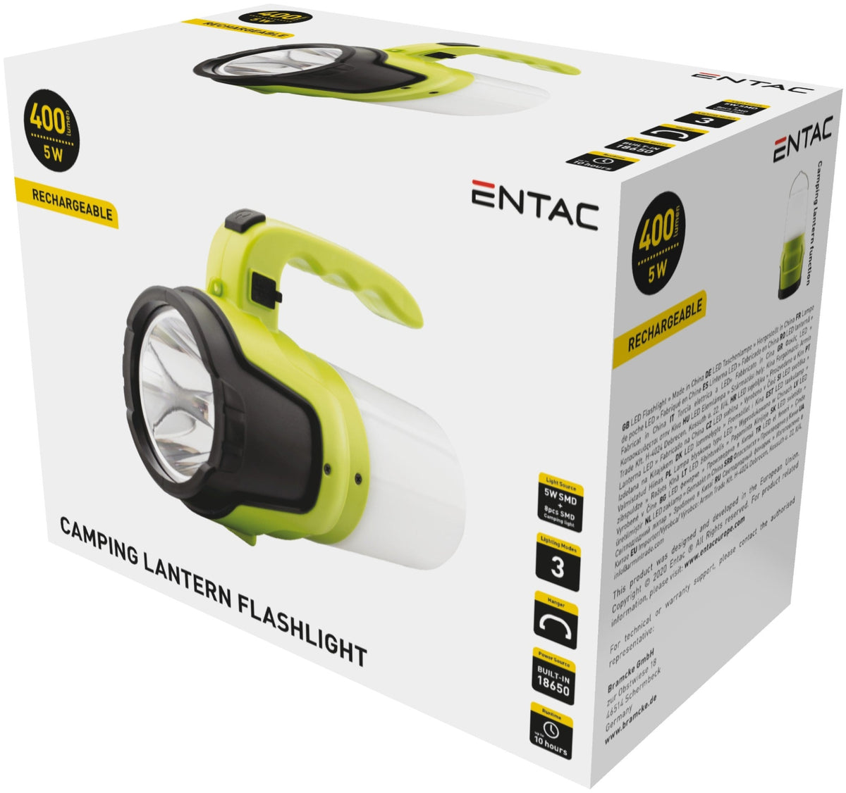 Entac 983646 Polnilna svetilka kamping 5W 400lm 1x18650 2000mAh 10h IP44