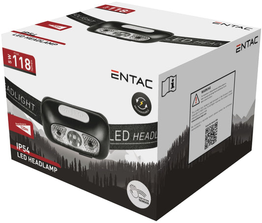 Entac 988221 Naglavna svetilka polnilna s senzorjem XPE LED 5W 118lm 120m
