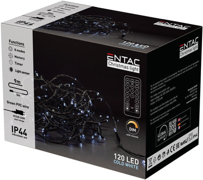 Entac 988924 Novoletne lučke - vrv IR bela 120 LED 9 m