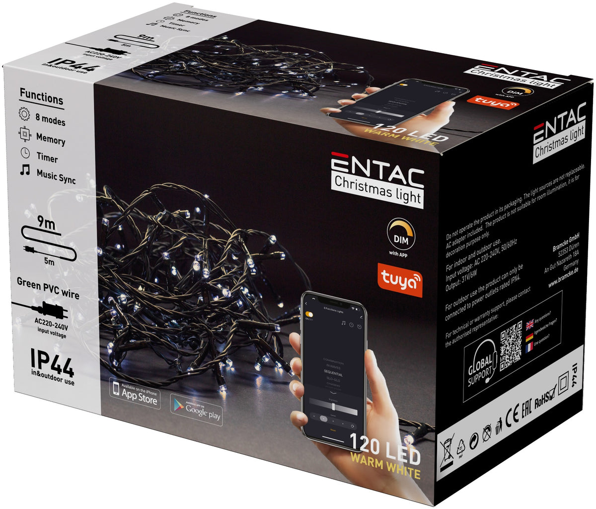 Entac 989662 Novoletne lučke - vrv bela APP 120 LED 9 m