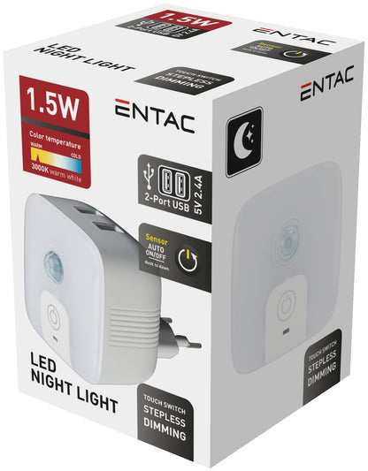 Entac 95823 Nočna svetilka s senzorjem 1.5W 3000K 2xUSB