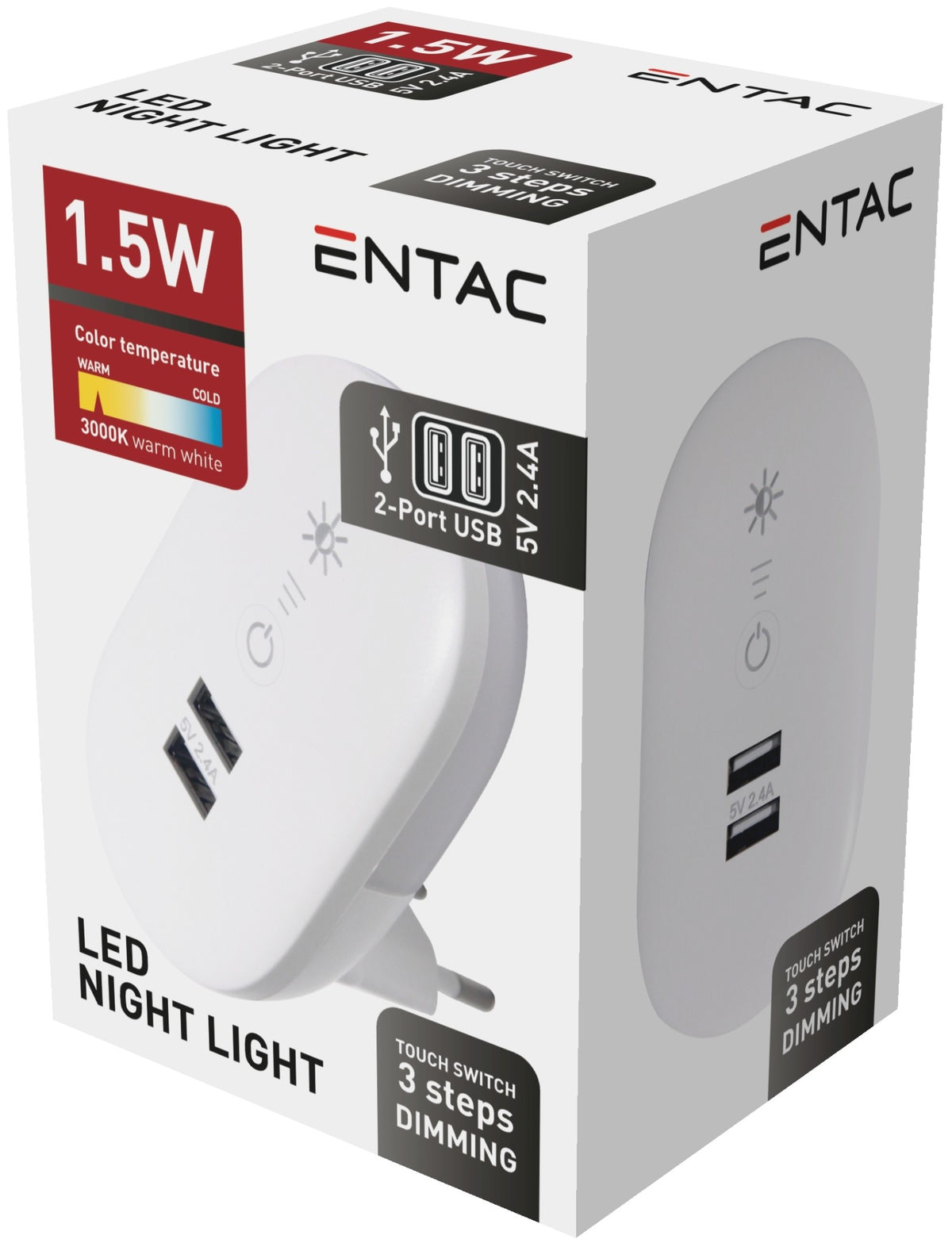 Entac 95847 Svetilka nočna senzor oval 1.5W 3000K 2xUSB
