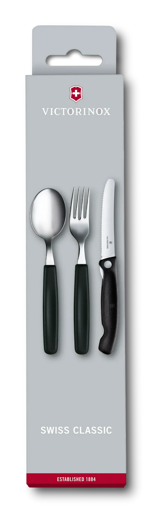 Victorinox 6.7192.F3 Set 3v1 - nazobčan nož, žlica in vilica