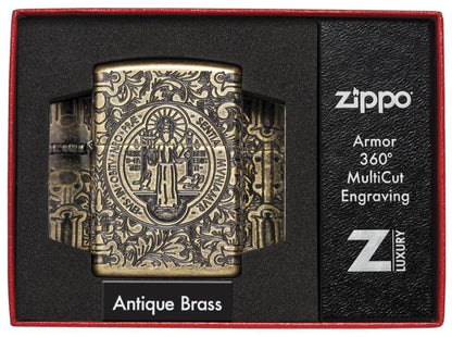 Zippo vžigalnik 29719 St. Benedict, Armor® Antique Brass