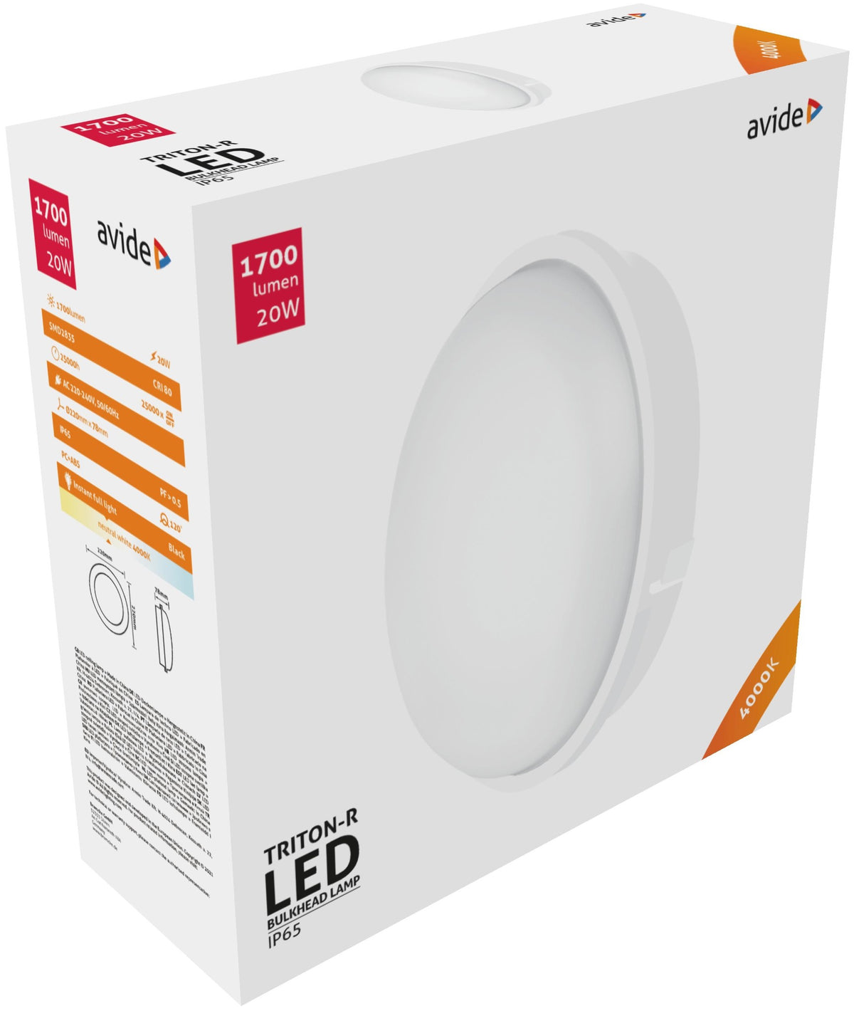 Avide 915241 Zunanja svetilka (Triton-O) Okrogla 20W 4000K 1700 lm IP65