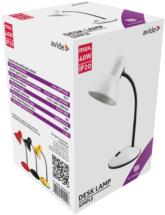 Avide 915548 Namizna svetilka Basic Simple E27 max 40W Bela