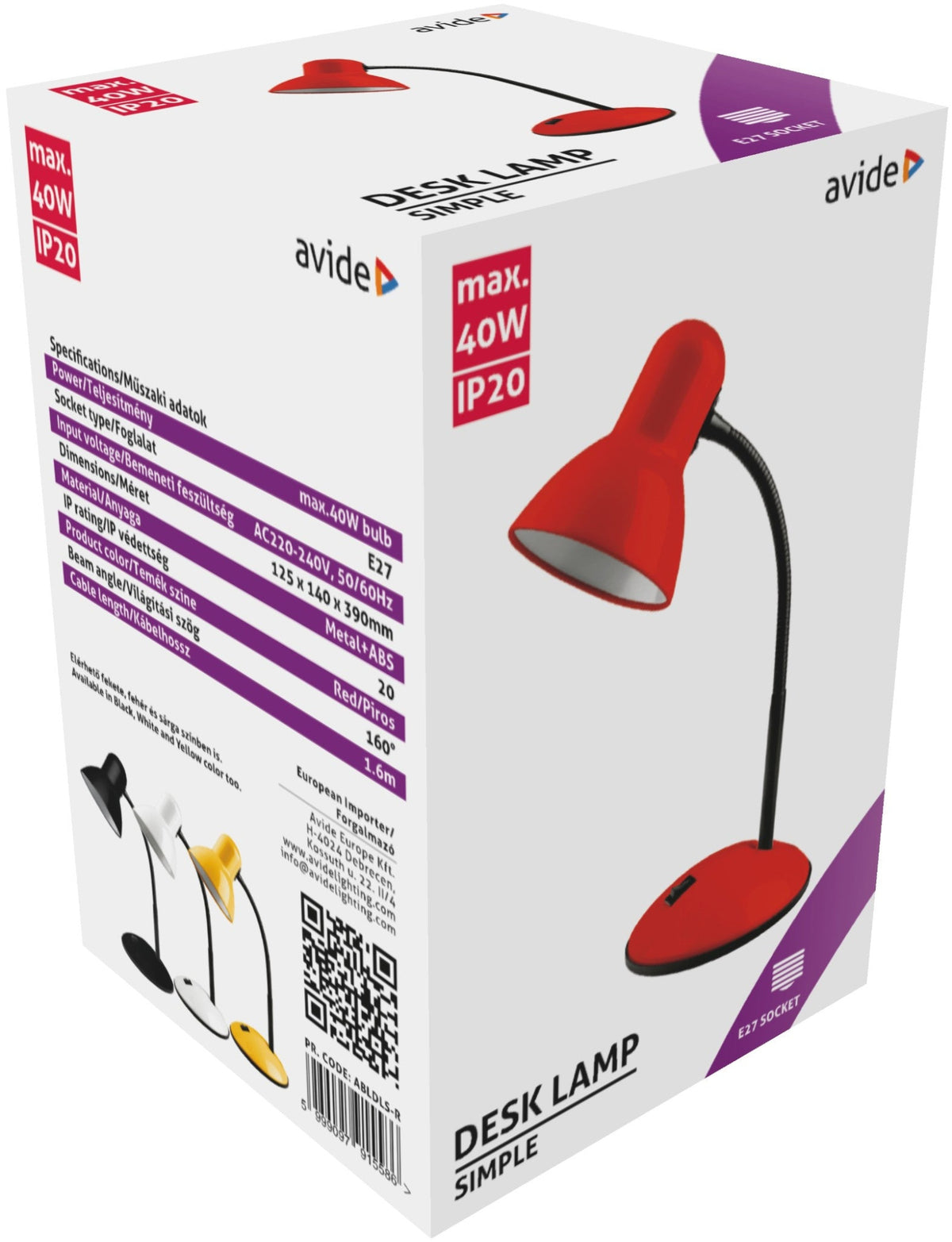 Avide 915586 Namizna svetilka Basic Simple E27 max 40W Rdeča