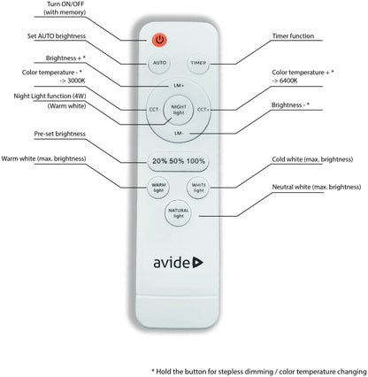 Avide 916187 Stropna svetilka Stella LED 48W CCT 2400 lm z daljinskim upravljalnikom