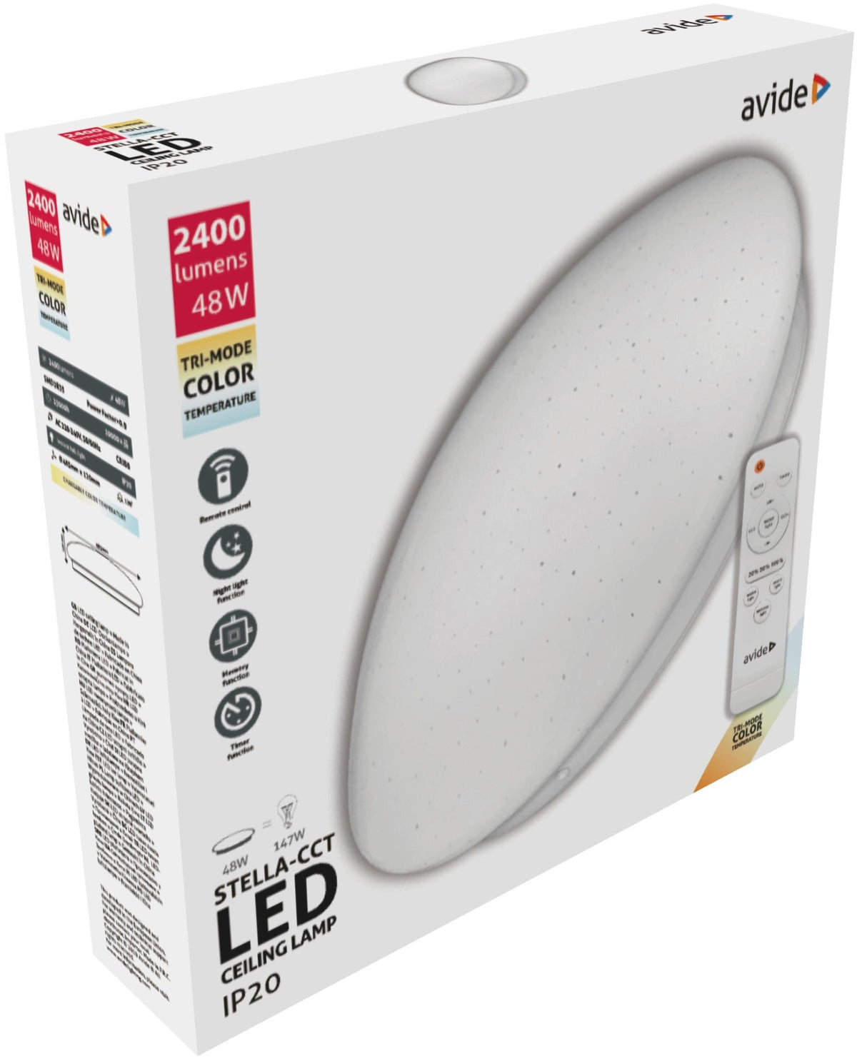 Avide 916187 Stropna svetilka Stella LED 48W CCT 2400 lm z daljinskim upravljalnikom