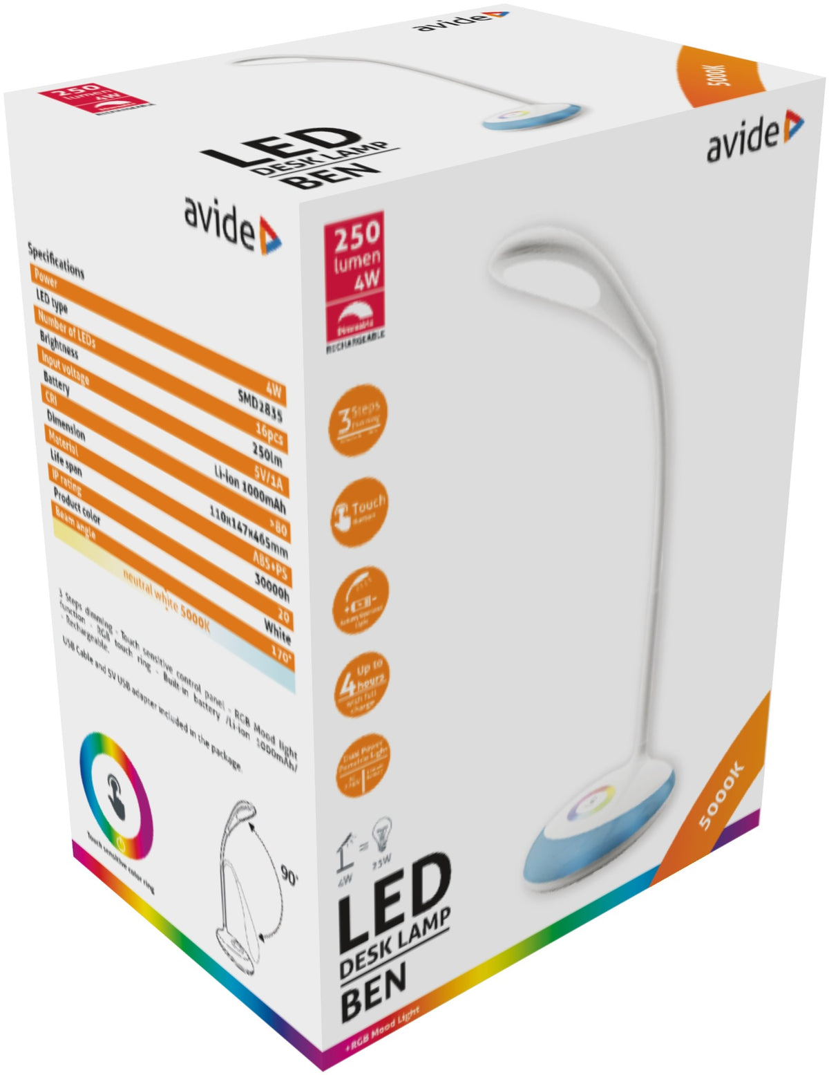 Avide 26223 Namizna svetilka Ben LED 4W RGB 250 lm