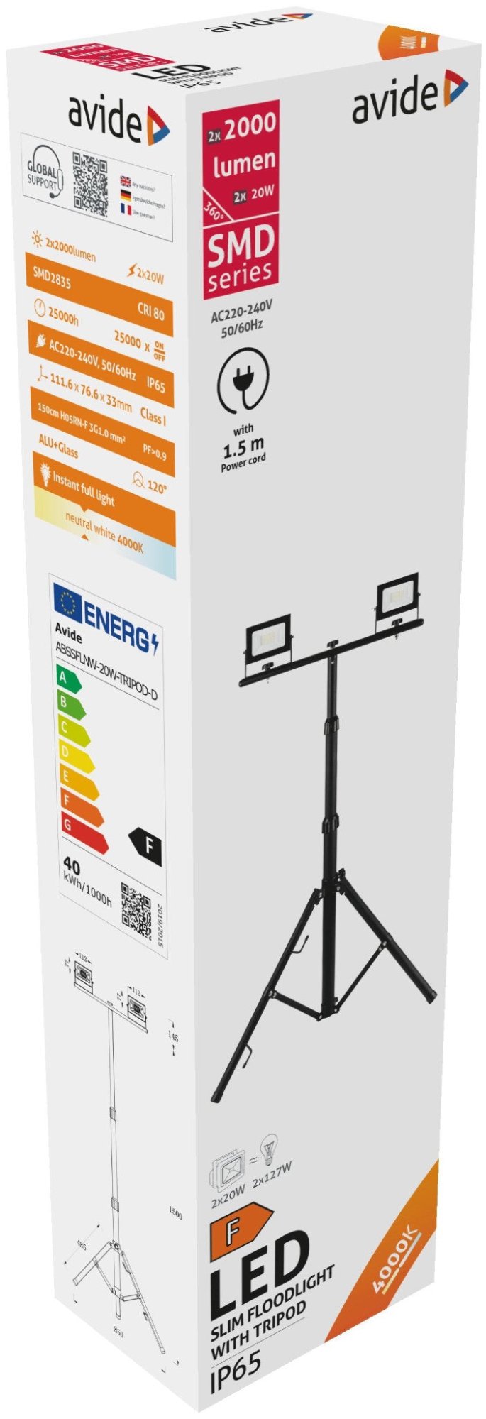 Avide 926322 Reflektor na stojalu LED 2 x 20W NW 4000 lm