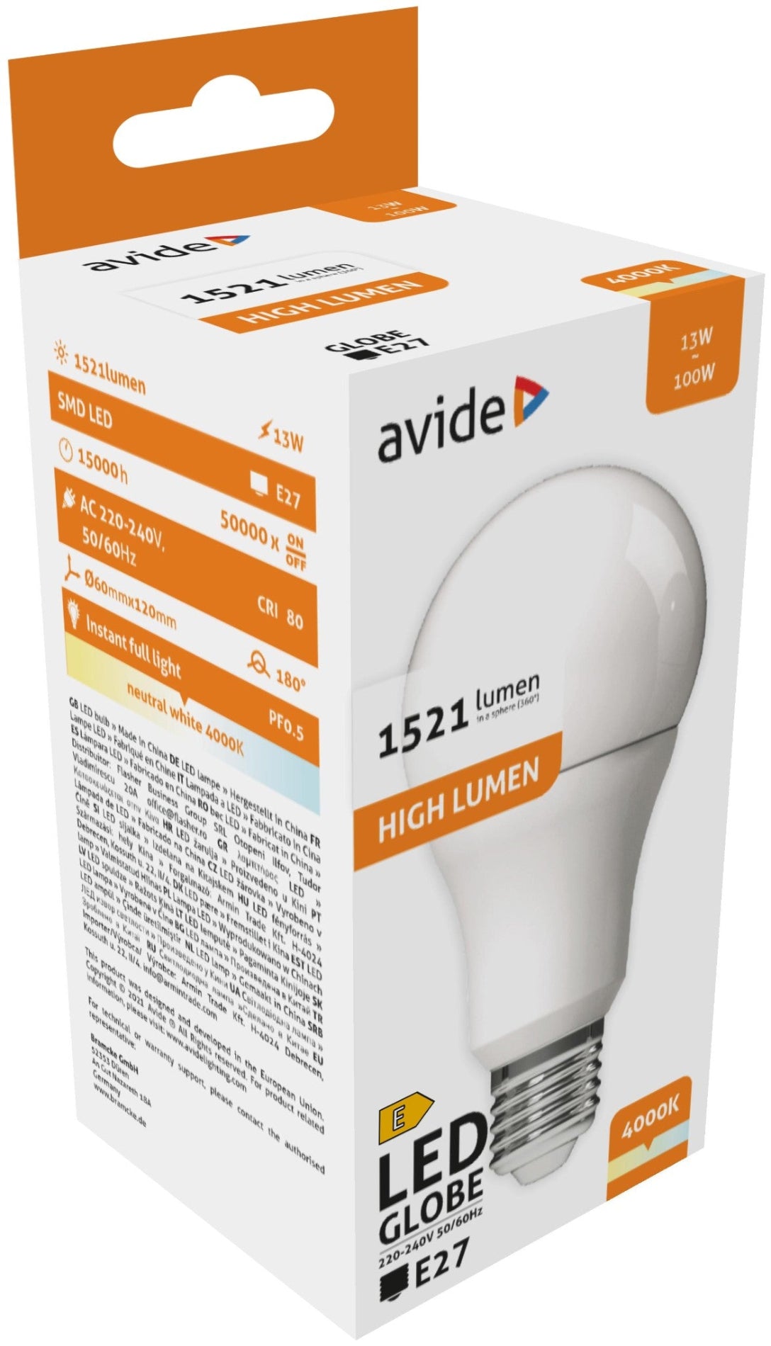 Avide 930909 Žarnica LED 13W E27 4000K 1521lm A60