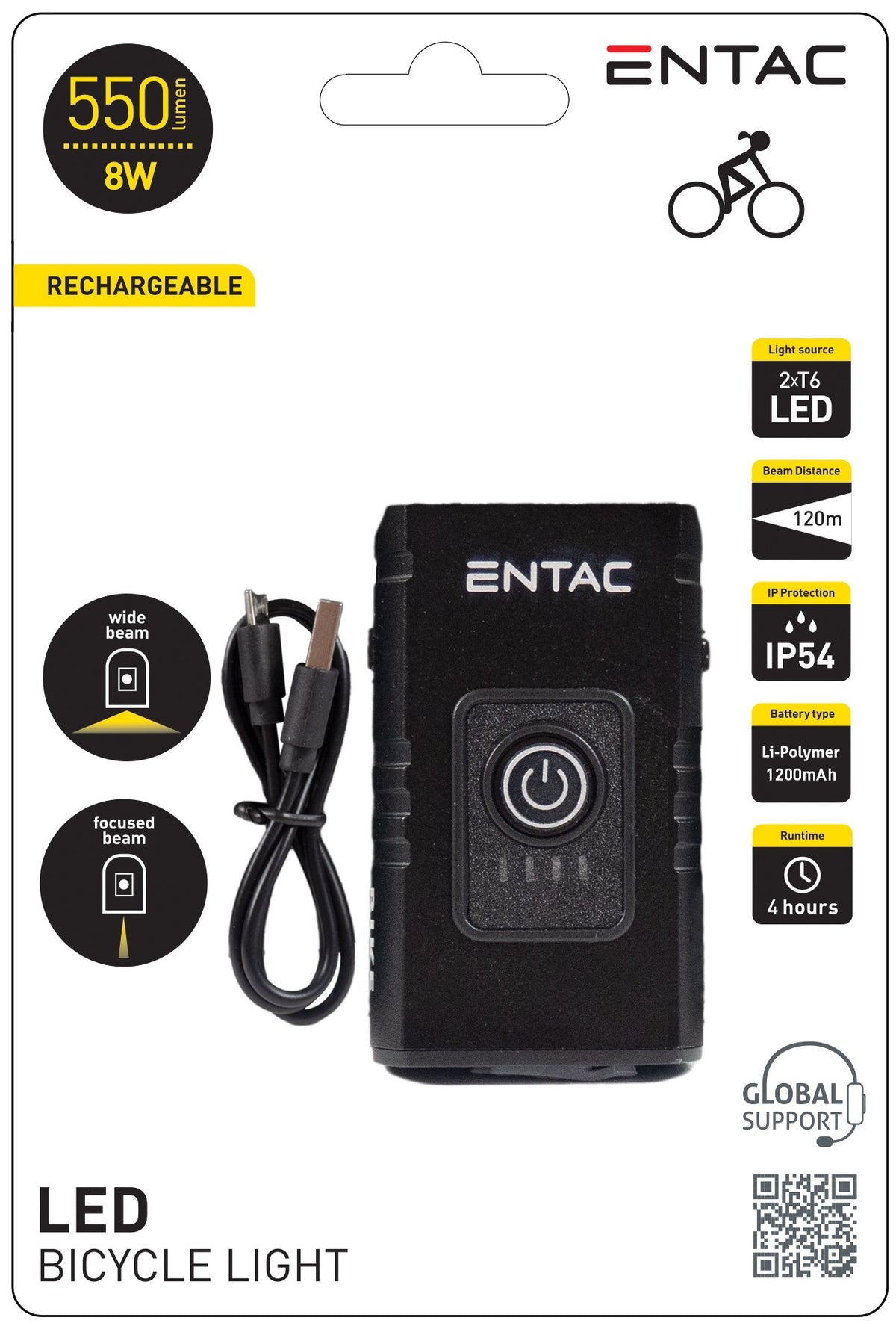 Entac 988283 Polnilna svetilka za kolo LED 8W 120m 7500K