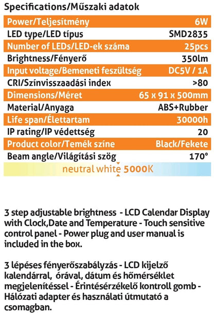 Avide 280560 Namizna svetilka LED Bussines Leather Calendar 6W NW