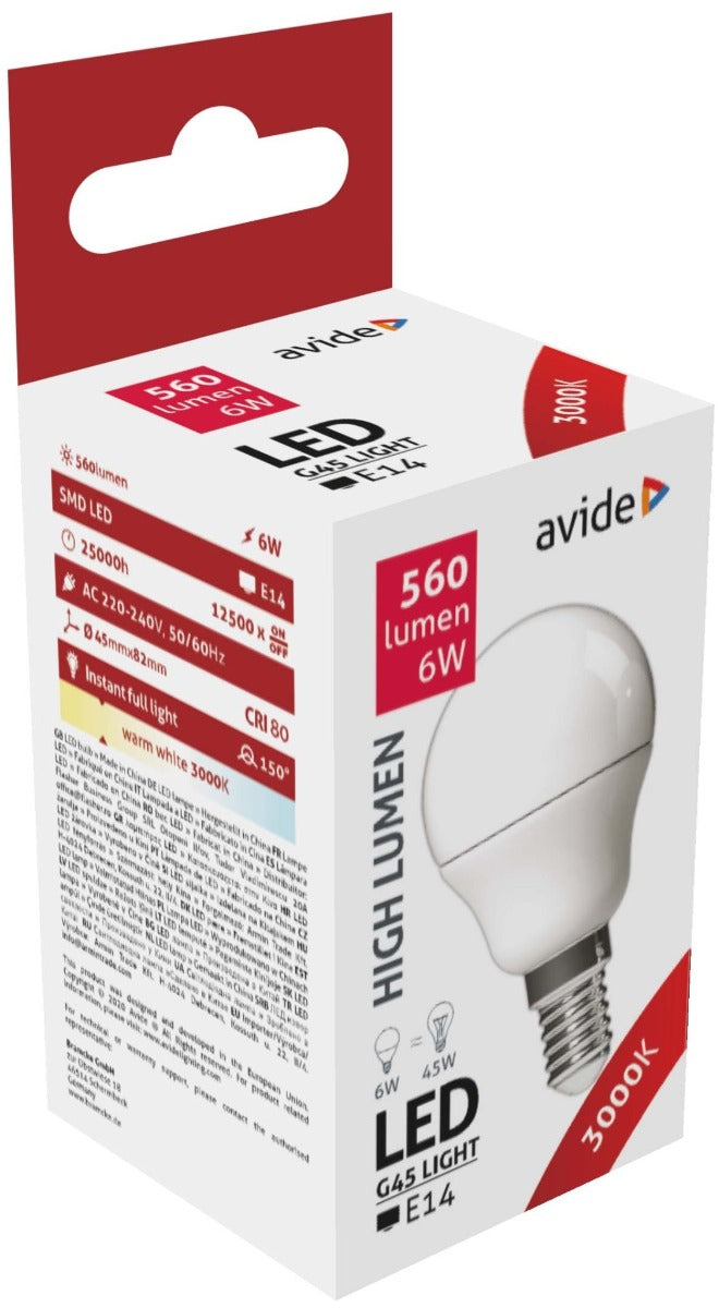 Avide 285220 Žarnica mini LED 6W E14 3000K 560lm G45 150°